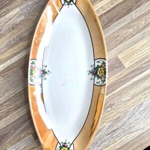 Peach Luster Noritake Art Deco Tray Handled Serving Dish with Floral